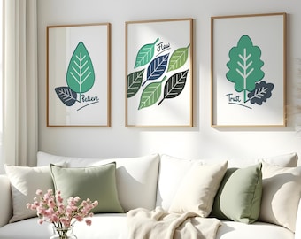 Set of 3 Minimalist Botanical Prints: Scandinavian Nature Art (Digital Download)