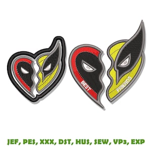 Może przedstawiać: Dwa łaty w kształcie serca z czarno-żółtym wzorem. Lewa łata mówi "BEST", a prawa łata mówi "FRIENDS".