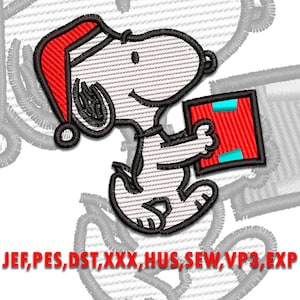 Desenho de bordado de máquina de cachorro Snoopy, desenho de natal snoopy, arquivo para máquina de bordar