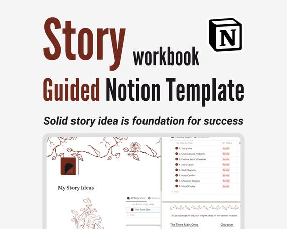 Story Planner Template: Guided Novel Writing Workbook (Notion Template Digital Download))