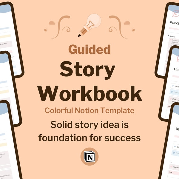 Story Workbook | Colorful Notion Writing Template, Creating Writing Prompts, Novel Planner, Gifts For Writers, NaNoWriMo, Author, Fanfic