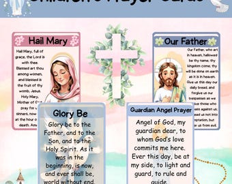 Children's Prayer Cards, Catholic Prayer cards, Catholic kids Printables, Printable Catholic cards, Our Father, Hail Mary cards, Mass cards