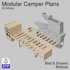 Camper Van 3D Model – Short Wheelbase – Bed & Drawer Module – STEP File - 3D Model for Camper Van Conversion