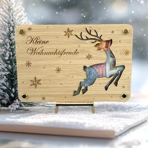 Geldgeschenk aus Bambus - Wunscherfüller - Weihnachtsgeschenk - Geld Geschenk Weihnachten - Holz Karte Geschenkkarte - Komplettset - Rentier