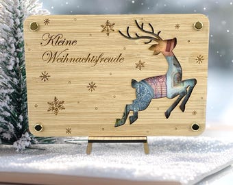 Bamboo money gift - Wish fulfiller - Christmas present - Money gift for Christmas - Wooden card gift card - Complete set - Reindeer