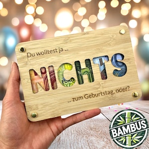 Geldgeschenk Geschenkkarte NICHTS - Wunscherfüller- Geburtstagsgeschenk - Lustiges Geld Geschenk Geburtstag Freunde Holz Karte - Lustig -