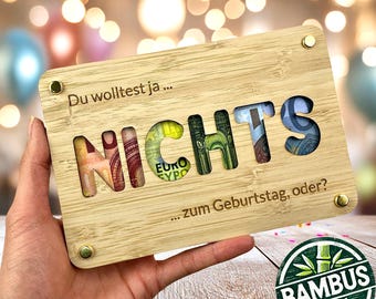 Money gift birthday money card wish fulfiller- NOTHING birthday gift - Funny money gift birthday friends wooden card - Funny