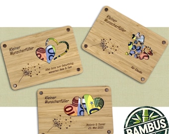 Personalized cash gift | Wish-fulfiller with name – Wedding, communion, or birthday gift – Bamboo gift idea