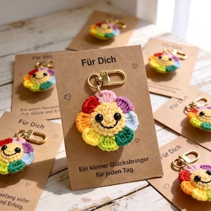 Schlüsselanhänger Glücksbringer Abschiedsgeschenk – Pocket Hug Sonnenblume als Mutmacher oder kleines Geschenk zum Geburtstag oder Abschied