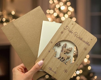 Christmas gift made of bamboo - Gift - Wooden greeting card - Personalizable - Christmas greeting card wooden card - Christmas card - Complete set