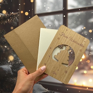 Personalisierte Weihnachtskarte aus Bambus - Komplettset -  Holzgrußkarte Weihnachtsgeschenk Weihnachtsgrußkarte Weihnachtsbaum - Grußkarte
