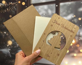 Personalized bamboo Christmas card - complete set - wooden greeting card, Christmas gift, Christmas greeting card, Christmas tree - greeting card