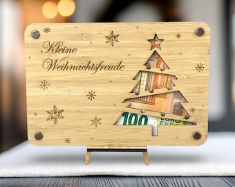 Money gift, wish fulfiller, Christmas present - Money gift, Christmas tree - Wooden Christmas card - Wooden card - Gift idea made of bamboo