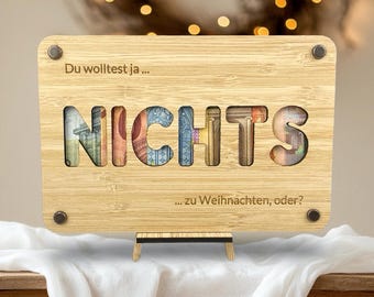 Cash gift Money gift NOTHING Christmas gift - Greeting card Bamboo - Christmas - Wooden card - Gift card Funny - Give money