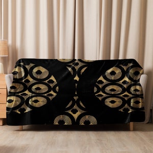 Sherpa Blanket in Art Deco Black & Gold, 3 sizes