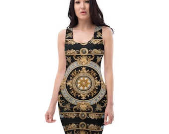 Baroque Gold & Black, Nautical Signature Women's Fitted Dress