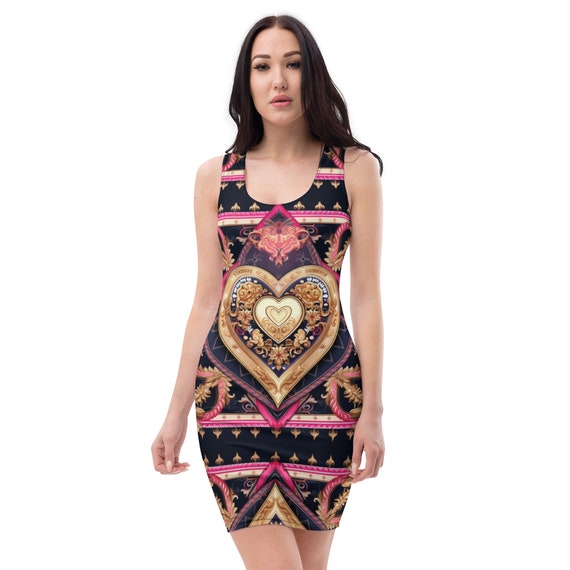 heart bodycon dress Riniki Bodycon Mini Dress in Heart Red