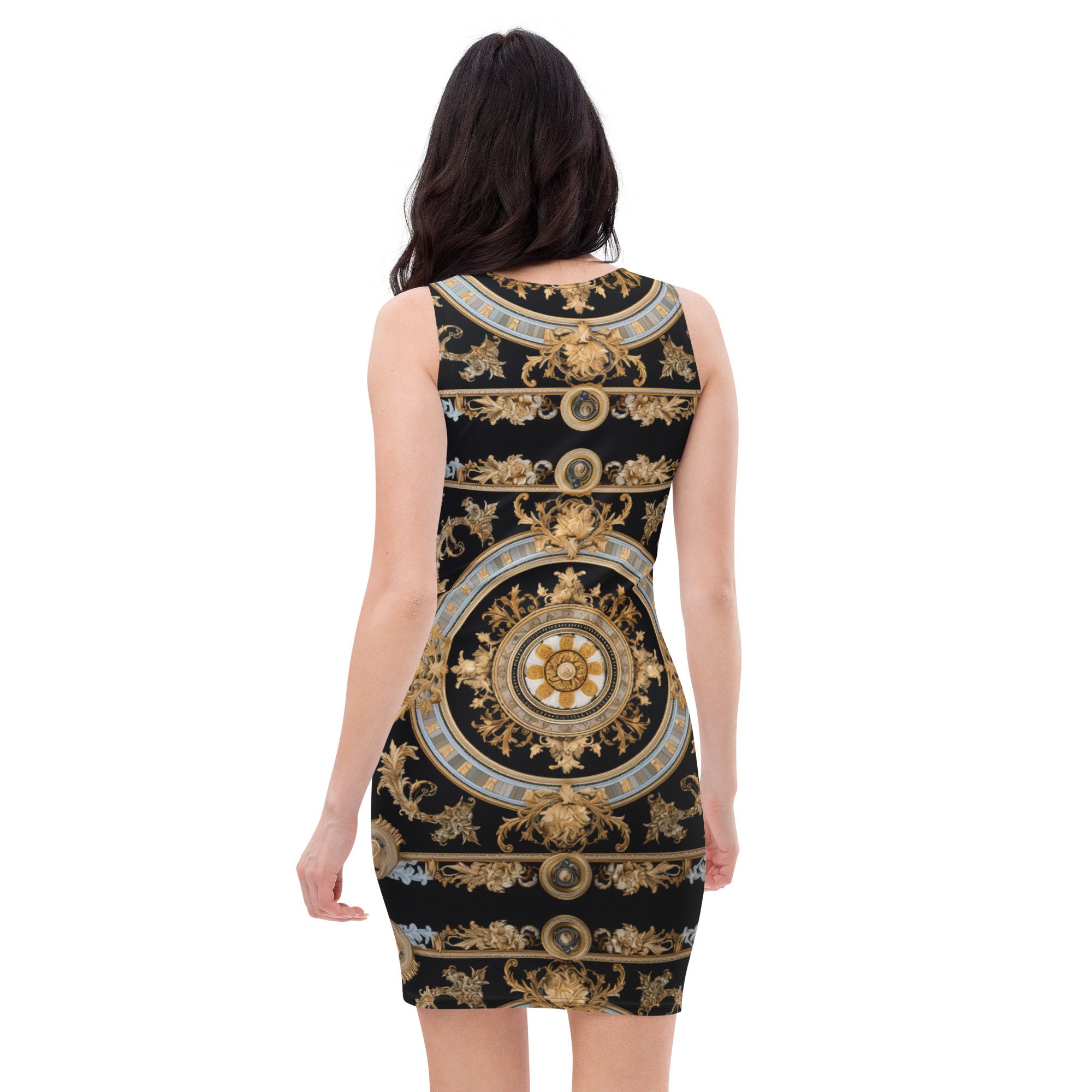 baroque black and gold dress & Black, Nautical Signature Women's Fitted feed-cl2-fullpriceau Barocco pattern and long The Fête Linen Dress Dress style:Dress+Choker+Sleeves