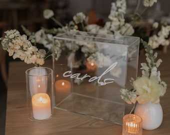 card box | clear acrylic card box | wedding card box | acrylic card box | hand-lettered | wedding cards | hand-lettered card box