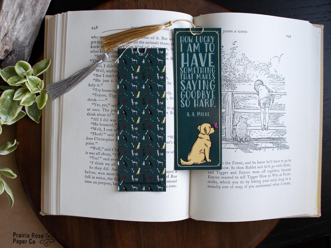 Winnie the Pooh Saying Goodbye AA Milne Quote Illustrated Dog Bookmark ...