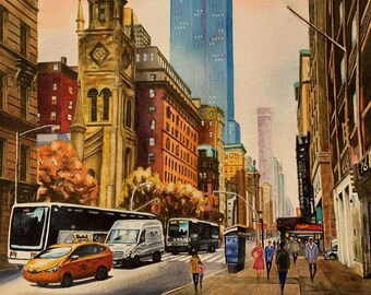 New York City Empire State Watercolor Giclee Prints | Watercolor Paintings Canvas, Metal Print | 3 Frame Options