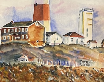 Montauk Point Lighthouse Watercolor Giclee Prints | Custom Watercolor Paintings, Canvas, Stretched, & Metal Prints | 3 Frame Options