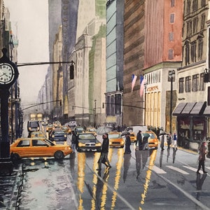 NYC Clock on Park Ave  | Watercolor Giclee Prints | Custom Watercolor Paintings, Canvas, Stretched, & Metal Prints | 3 Frame Options