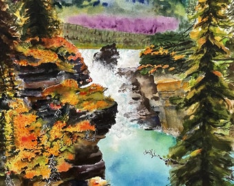 Banff Alberta Canada Mountains Watercolor Giclee Prints | Custom Watercolor Paintings, Canvas, Stretched, & Metal Prints | 3 Frame Options