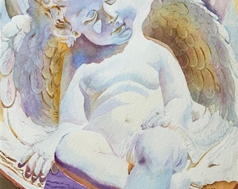 Angel Statue Watercolor Giclee Prints | Watercolor Paintings Canvas, Metal Print | 4 Frame Options