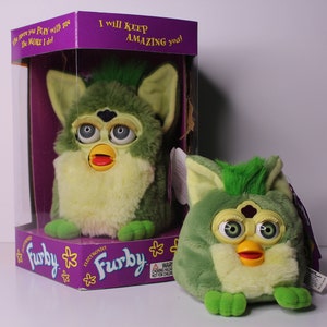 Furby Frog (Green with White Tummy) 70-800 (1998) (NRFB - Not tested) with Matching Furby Buddies Mini