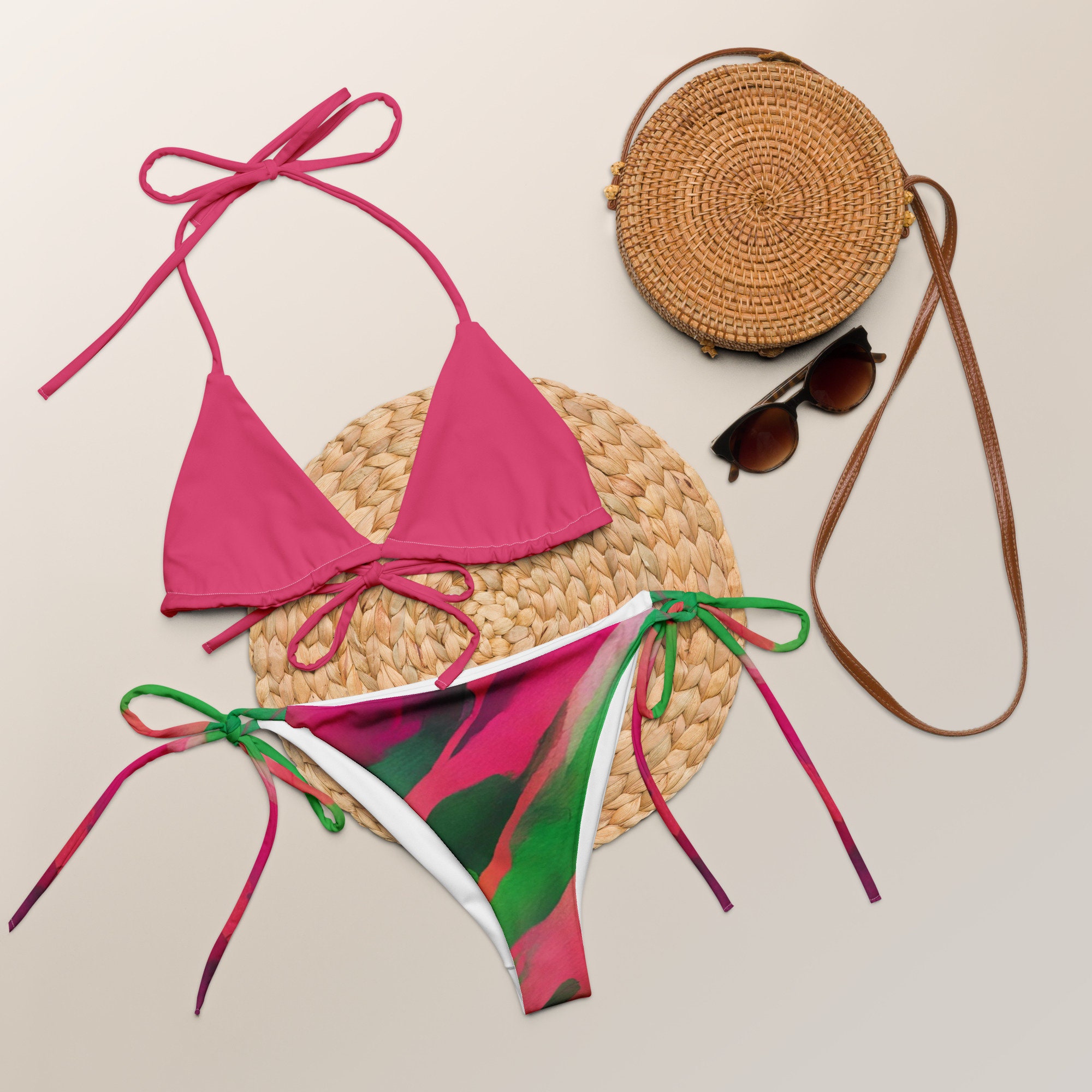 Discover Solid Top with Abstract Sherbert Swirl Print Sling Bikini