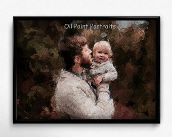 CUSTOM Portrait Personalized Gift Father's Day Gift Oil Painting from Photo Family Painting Father Son Painting Gift Digital Oil Painting