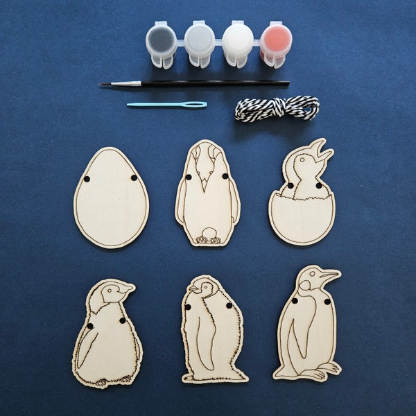 DIY Emperor Penguin Lifecycle Educational Wood Garland Craft (Hand Drawn)- Paint and Twine Included