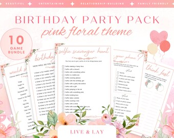 Printable Birthday Party Games For Her | Pink Floral | 10 Pack Bundle | Birthday Games for Her | Birthday Party