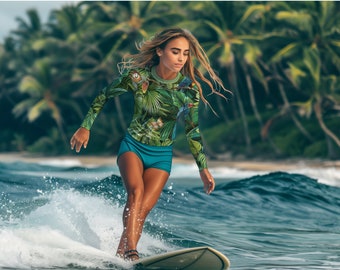 Camisa tropical UPF para mujer, traje de surfista Rashguard, camisetas de natación, camisas de protección solar de manga larga UV, ropa SPF
