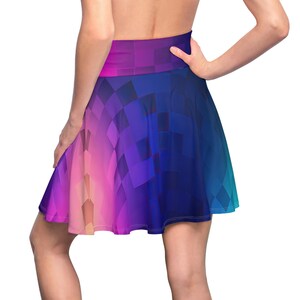 Rainbow Gradient Skater Skirt: Pixelated A-Line Mini, Festival Fashion