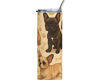 French Bulldog Stainless-Steel Tumbler, 20oz - Cute Travel Cup for Dog Lovers, Bulldog Mom Gift, Dog Owner Present, Dog-themed Coffee Mug
