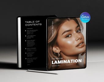 Manual de capacitación editable sobre laminación de cejas, depilación y tinte de cejas, guía editable para cejas con plantilla de certificado, libro electrónico sobre cejas, esteticista