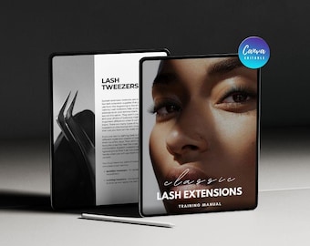 Manual de formación de pestañas clásico, manual de formación de extensiones de pestañas editable, guía de pestañas editable, plantilla técnica de pestañas, manual de formación de pestañas personalizado