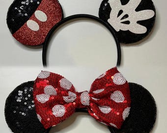 Classic Mickey & Minnie Mouse ears Disney inspired headband with bow / without bow - girls boy fancy dress Disneyparks Hairband adults kids