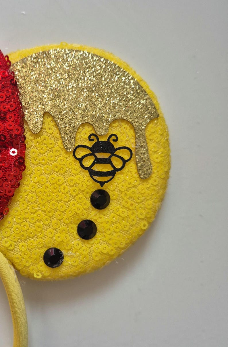 Winnie the Pooh Minnie Mickey Mouse ears classic Disney inspired headband with bow girls fancy dress Disney parks Hairband bear honey bees image 2