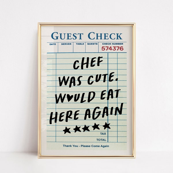 Retro CHEF-KOK WAS LEUK Poster | Typografie afdrukken | Gastencheque afdrukken | Esthetisch keukendecor | Koken afdrukbare digitale muurkunst