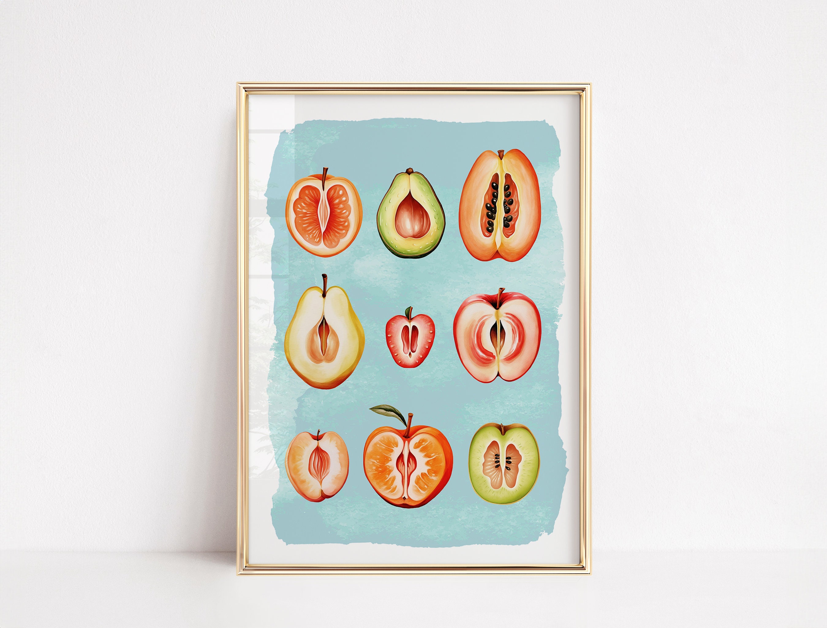 Feminine Fruit | Sliced Food Poster | Vintage Retro Poster | Girl Power Feminist | Women Body Positivity  | Retro Kitchen Poster