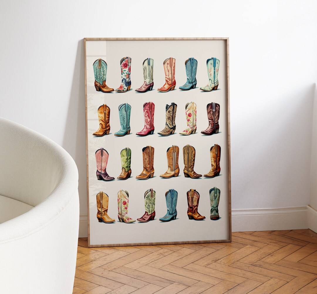 Cute Cowgirl Boots Poster Wall Art Trendy Room Decor Print Western ...