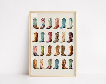 Cute Cowgirl Boots Poster Wall Art | Trendy room Decor Print | Western Cowboy | Preppy Coquette Dollette | Aesthetic Home College Dorm