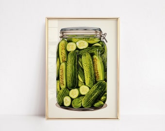 PICKLE JARS | Fun Retro Vintage Food Home Poster | Wall art Living Dining Room | House decor | Kitchen Bar Cart Pickles | Big Jar