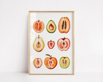 Feminine Fruit | Sliced Food Poster | Vintage Retro Poster | Girl Power Feminist | Women Body Positivity  | Retro Kitchen Poster