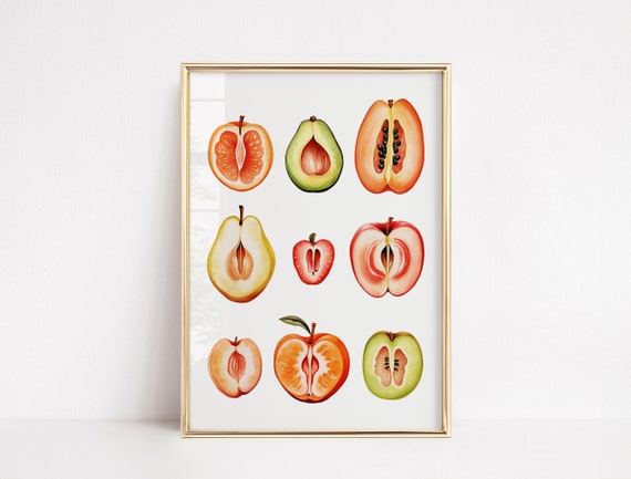 Feminine Fruit | Sliced Food Poster | Vintage Retro Poster | Girl Power Feminist | Women Body Positivity  | Retro Kitchen Poster