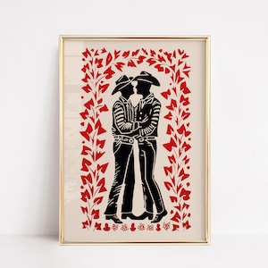 Kissing cowboys Poster, Queer Western Prints, mlm romantic bisexual transman transgay, T4T Wall art, yeehaw cowboy wall art | Wild West Art