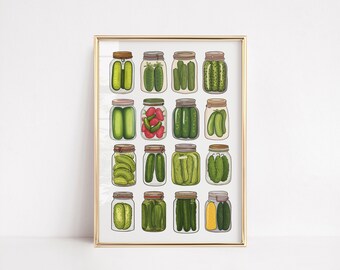 PICKLE JARS | Fun Retro Vintage Food Home Poster | Wall art Living Dining Room | House decor | Kitchen Bar Cart Pickles | The original